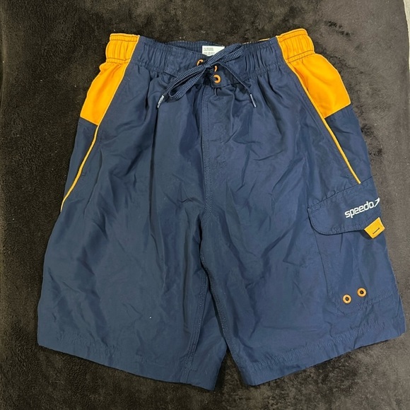 Speedo Men’s Blue w Orange Tie Waist Marina Sport VaporPlus 9” Swim Trunks Small - Picture 2 of 9